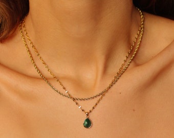 Collana in malachite oro, collana pendente in malachite naturale, collana semplice o set di collane a strati, collana di pietre preziose di malachite