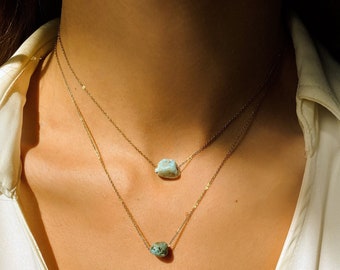 Natural Larimar Birthstone Necklace - Larimar Necklace Gold - Larimar Pendant - Christmas Gemstone Necklace for Her