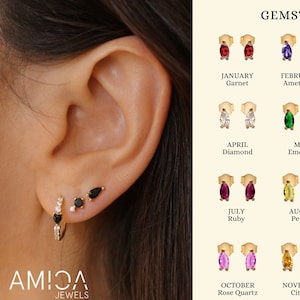 Sterling Silver Cartilage Earring, Onyx Stud Earrings, Tiny Helix Earring, Lobe Earrings, Second Hole Earring
