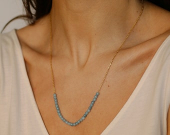Natürliche Aquamarin Halskette-Aquamarin Perlenkette-März Birthstone Halskette-Hals-Chakra-Halskette-Lange geschichtete Halskette-Kristallschmuck