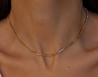 Thin Gold Tennis Necklace, Diamond tennis necklace, Diamond Necklace Gold, Dainty Choker Necklace, Christmas Gifts