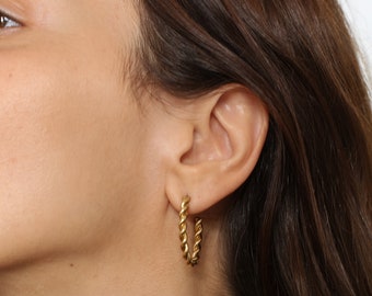 Twisted gold hoops, Gold hoop earrings, Large gold hoops, Chunky hoop earrings, Gifts for her