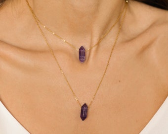 Amethyst Choker, Raw Amethyst Crystal Necklace, Handcrafted amethyst jewelry, Crystal Point Necklace