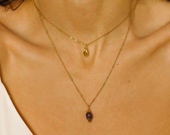 Rohe Amethyst-Kristallhalskette, zierliche Amethyst-Halskette Echt, Valentinstag Geschenk für sie, Rohkristall-Halskette Gold