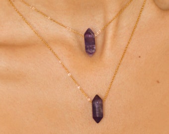 Raw Amethyst Crystal Necklace, Dainty Amethyst Necklace Real, Single or Layered Necklace Set Gold, Crystal Point Necklace, Amethyst Choker