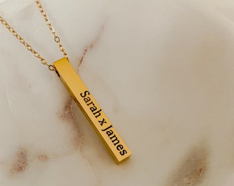 Personalized 3D Vertical Bar Necklace, Custom Engraved Necklace, Mothers Day Gift, Jewelry Gift for Her, Personalized Gifts for Women