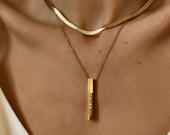 Custom Name Necklace, Personalized Gold Bar Necklace with Engraving, Mom Necklace with Kids Initials, Mothers Day Gift for Mom Wife Grandma