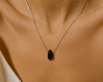 Collier en obsidienne noire-pendentif en obsidienne noire-collier en cristal brut-argent-or-collier à pointes de cristal-bijoux en cristal-cadeau d'anniversaire pour elle