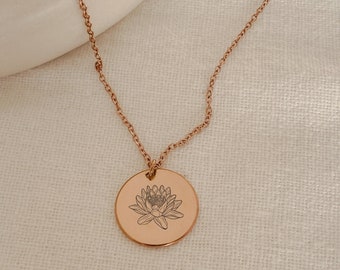 18k Gold Birth Flower Necklace, Minimalist Flower Necklace, Personalized Birthday Jewelry, Mothers Day Jewelry Gift, Gifts for Her