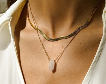 Raw Crystal Necklace | Layered Necklace Set Gold