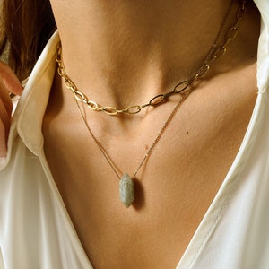 Raw Labradorite Necklace, Labradorite Point, Healing Crystal Necklace, Gold Plated Choker Chain