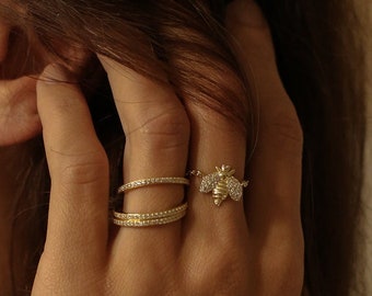Bienen Ring, Honigbiene Ring, Kettenglied Ring gold, Weihnachtsgeschenke, Geschenk für Freundin, Pinky Ring gold, Skinny Ring gold