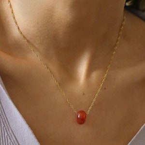Real Carnelian Crystal Necklace, Protection Amulet Pendant, Attract Love Necklace,  Dainty Gold Gemstone Jewelry, Unique Gift for Wife