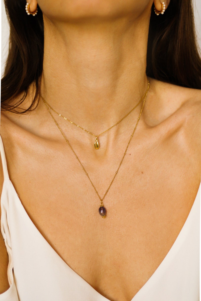Rohe Amethyst-Kristallhalskette, zierliche Amethyst-Halskette Echt, Valentinstag Geschenk für sie, Rohkristall-Halskette Gold Bild 10
