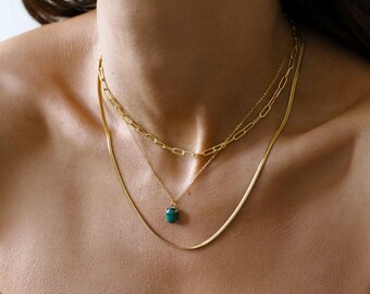 マラカイトペンダントネックレス：18金スターリングシルバーチェーン