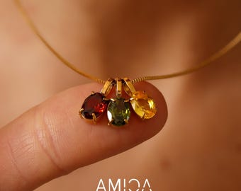 Collar con piedra de nacimiento personalizado, collar en capas de oro, dijes de piedra de nacimiento de cristal, regalo de joyería personalizado para ella