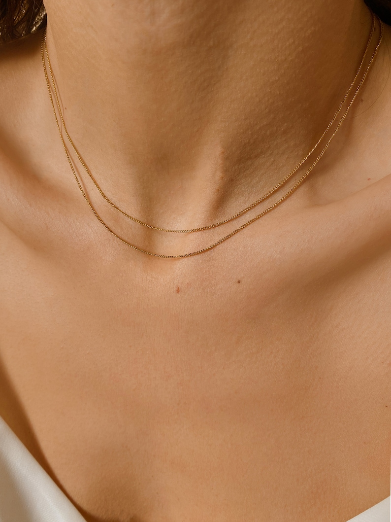 18K Gold Necklace-Ball Chain-Curb Chain Satellite Necklace-Anchor Chain-Rope Chain-Womens Choker Necklace-Simple Gold Necklace zdjęcie 7