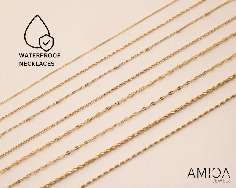 18K Gold Necklace-Ball Chain-Curb Chain Satellite Necklace-Anchor Chain-Rope Chain-Womens Choker Necklace-Simple Gold Necklace zdjęcie 1