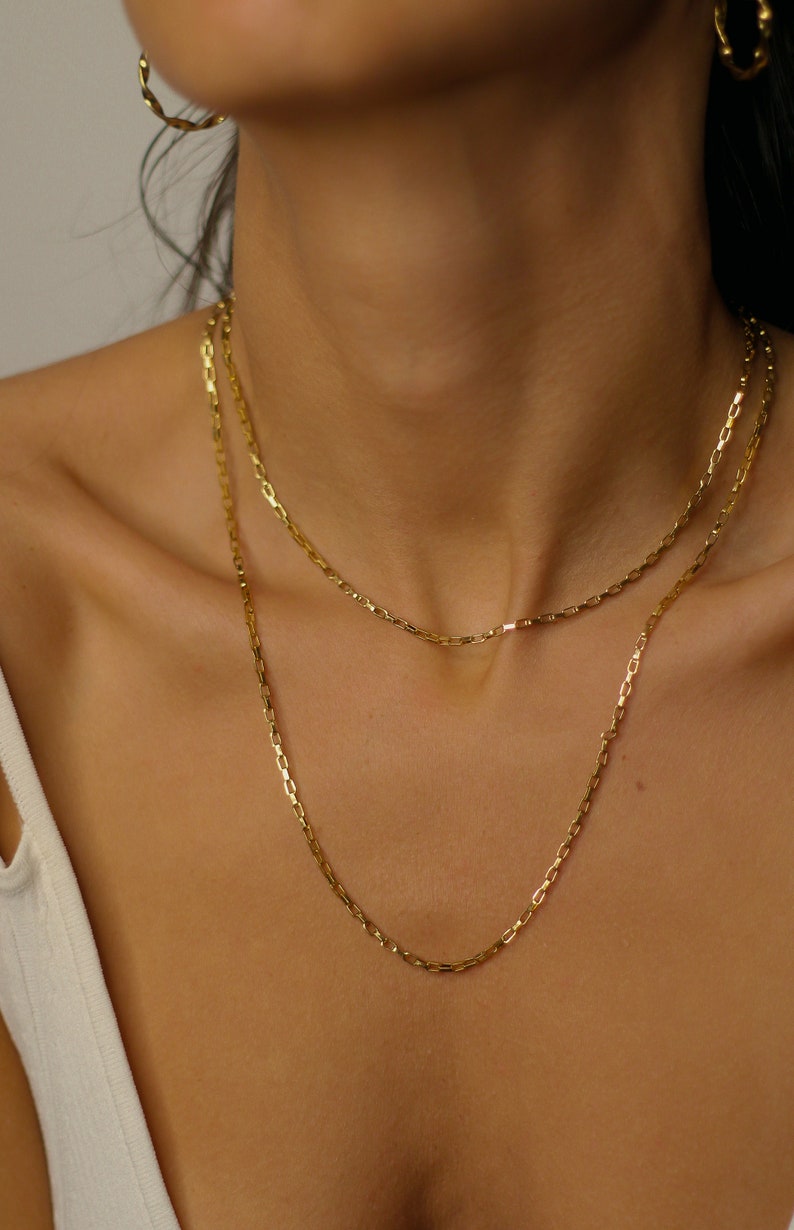 Simple necklace dainty choker gold, Gold layered necklace set, Two delicate necklace gold, Thick gold chain choker necklace image 4