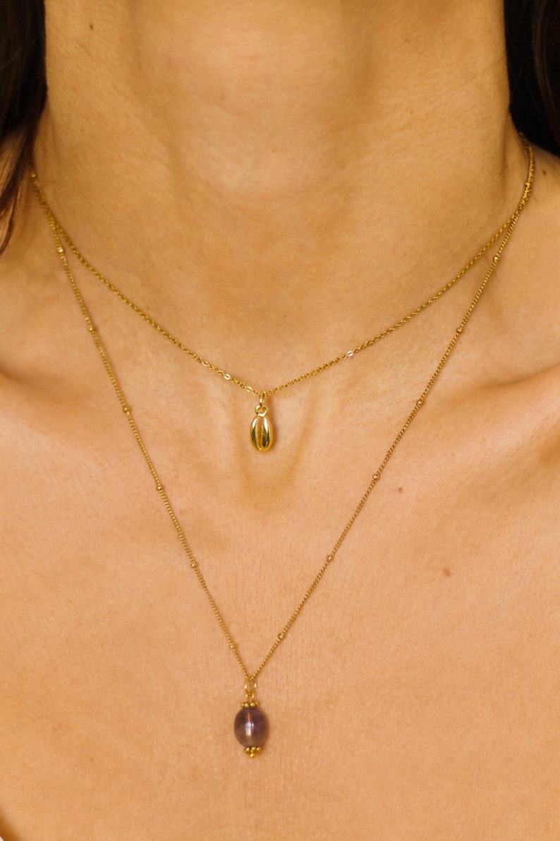Rohe Amethyst-Kristallhalskette, zierliche Amethyst-Halskette Echt, Valentinstag Geschenk für sie, Rohkristall-Halskette Gold Bild 5