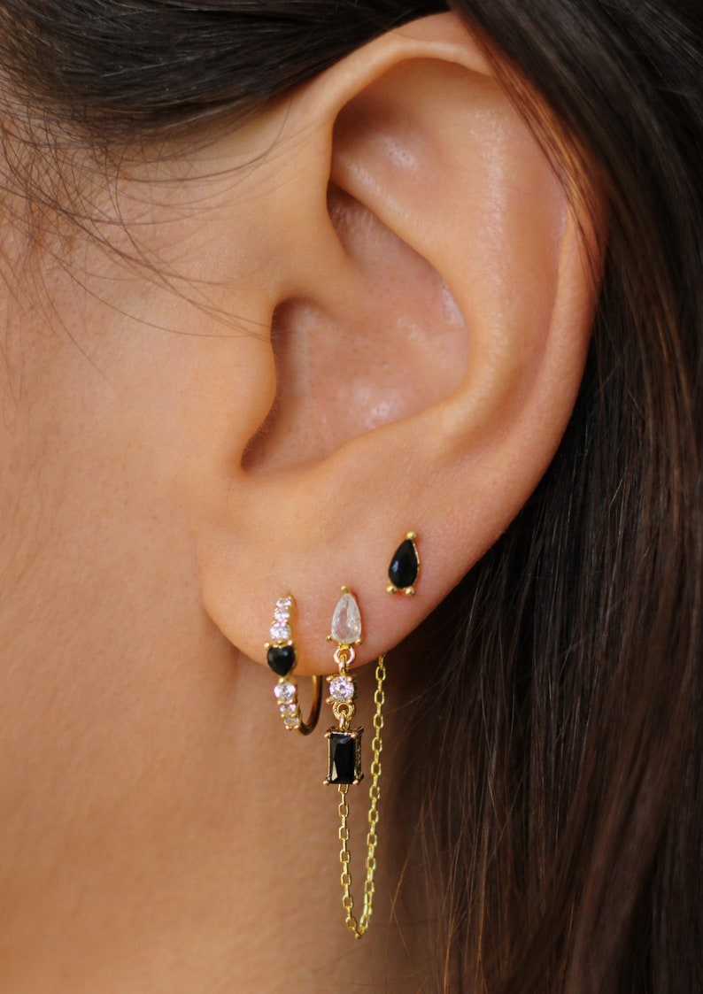 Aquamarine earrings, Onyx Stud Earrings, Sterling Silver Cartilage Earring, Tiny Helix Earring, Dainty earrings gold, Minimalist earrings image 5