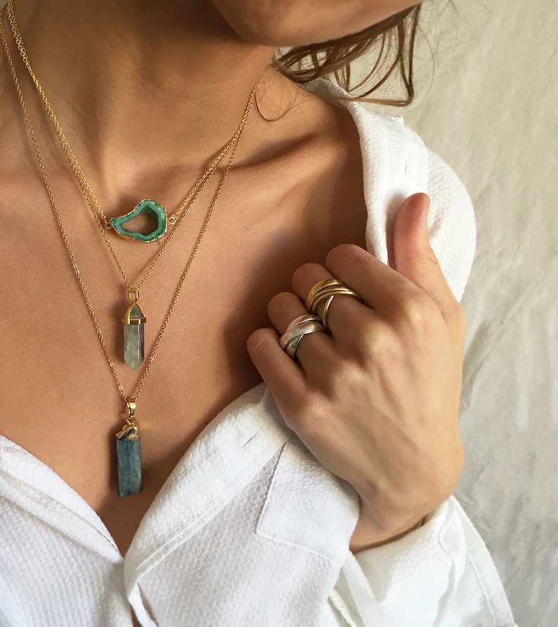 long crystal necklace gold filled chain Rainbow fluorite necklace gold long genuine chakra necklace raw fluorite pendant