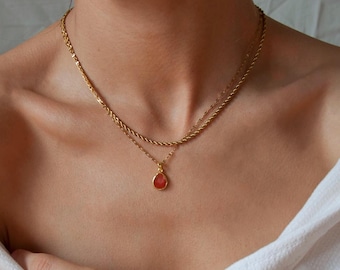 18k Gold Plated Carnelian Necklace: Custom Engraved Gemstone Pendant, Tarnish Free
