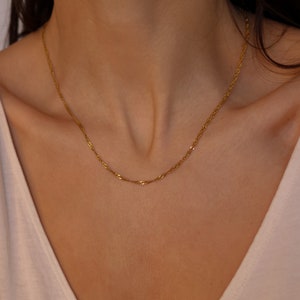 18K Gold Halskette-Kugel Kette-Panzerkette-Sateliten Halskette-Anker Kette-Seil Kette-Frauen Choker Halskette-Einfache Gold Halskette Bild 9