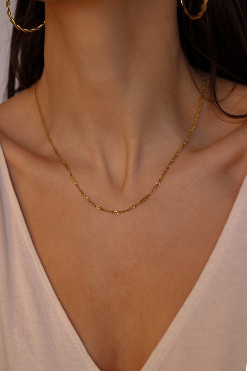 18K Gold Necklace-Ball Chain-Curb Chain Satellite Necklace-Anchor Chain-Rope Chain-Womens Choker Necklace-Simple Gold Necklace zdjęcie 9