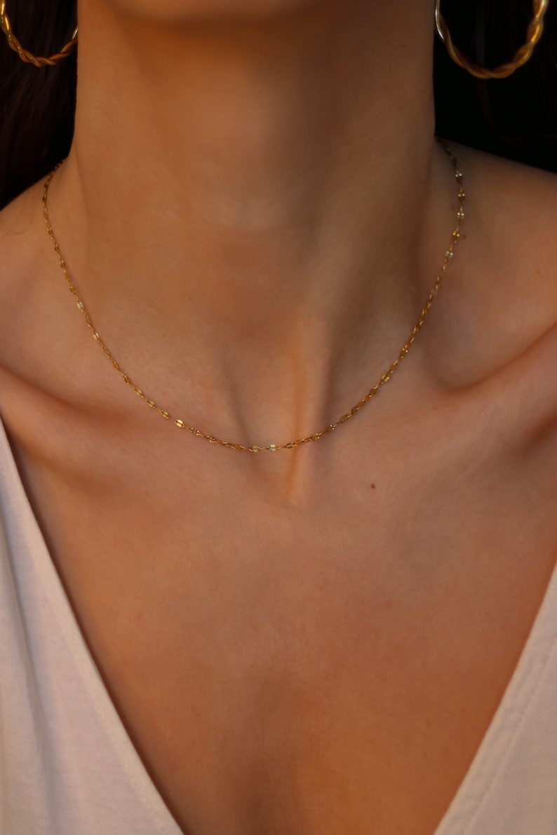 18K Gold Halskette-Kugel Kette-Panzerkette-Sateliten Halskette-Anker Kette-Seil Kette-Frauen Choker Halskette-Einfache Gold Halskette Bild 10