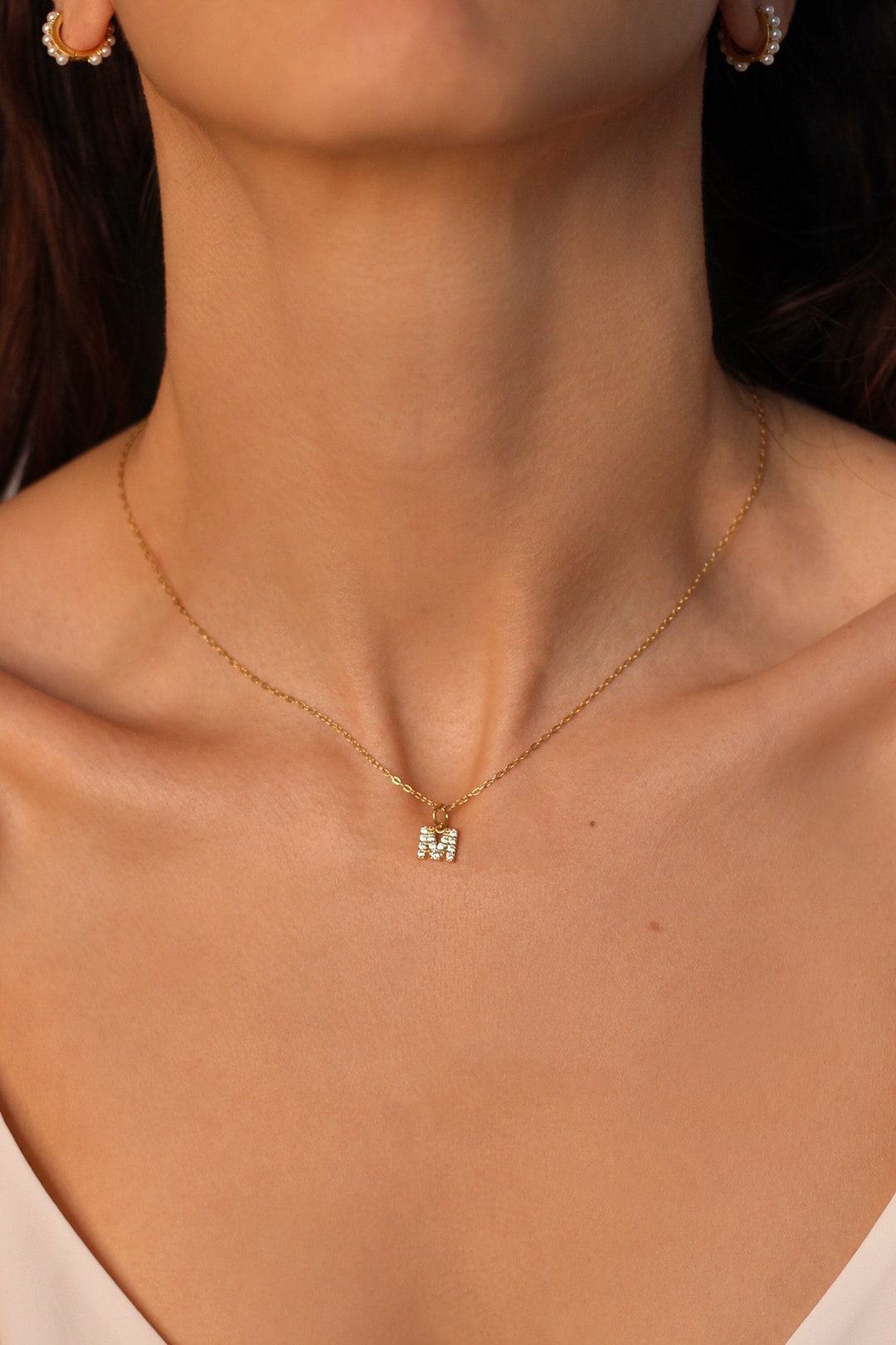 Sterling Silver Letter Necklace Tiny Letter Necklace Letter Etsy