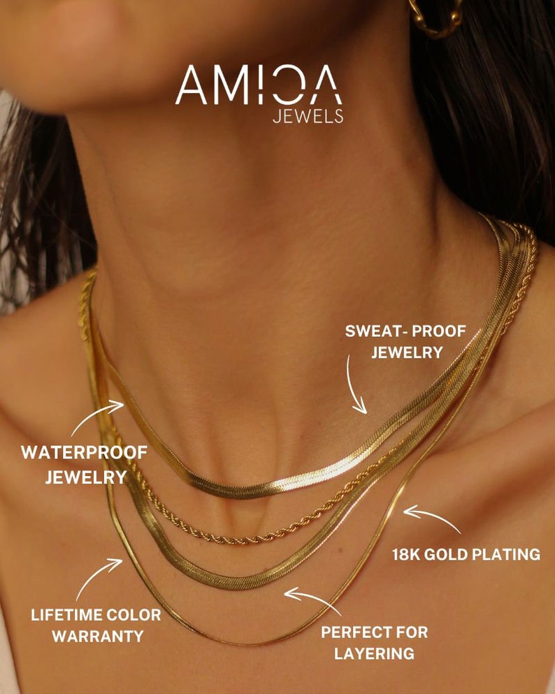 Platte slangenketting, visgraatketting, dikke kettingchoker, visgraat gouden choker, gouden slangenketting afbeelding 2