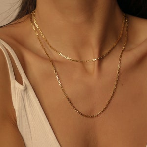 Simple necklace dainty choker gold, Gold layered necklace set, Two delicate necklace gold, Thick gold chain choker necklace
