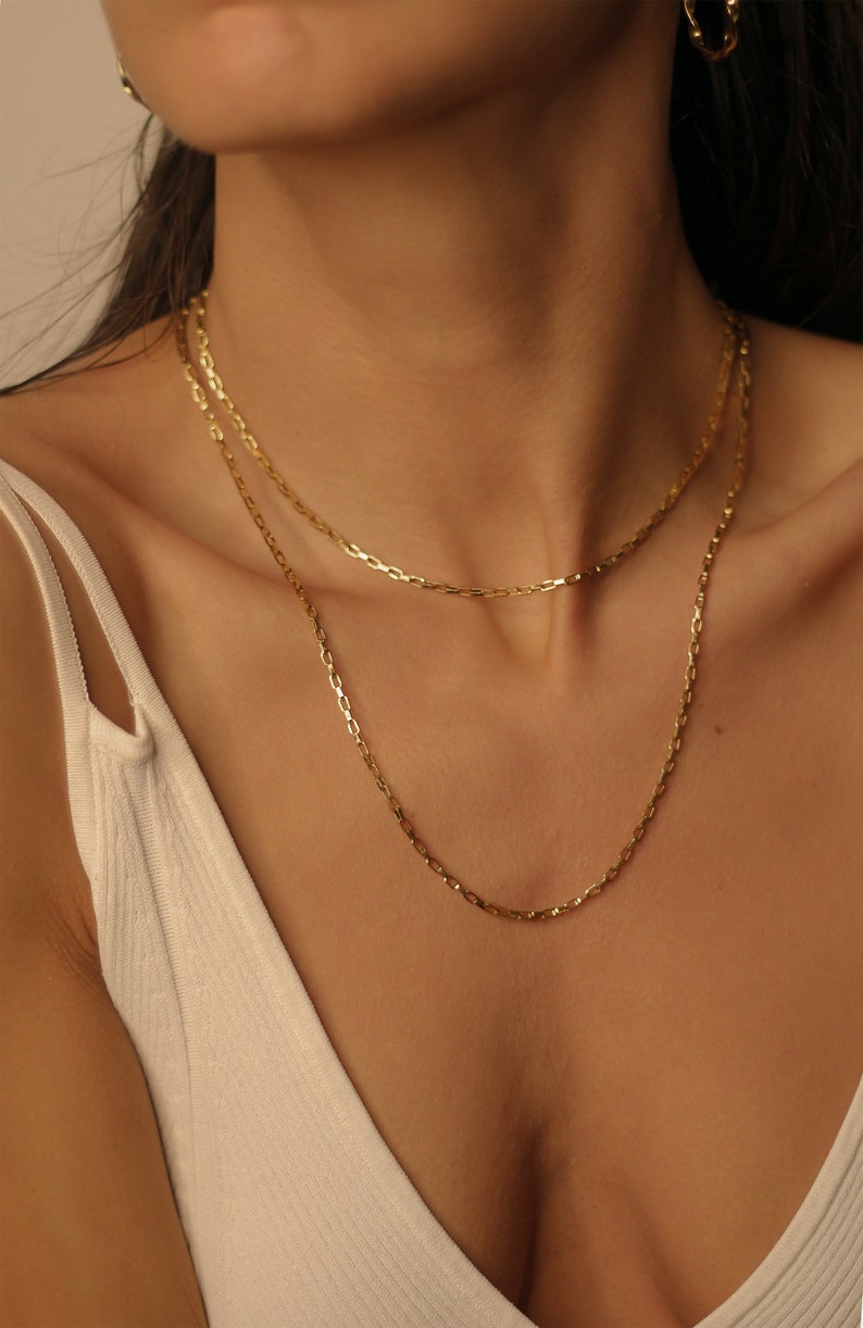 Simple necklace dainty choker gold, Gold layered necklace set, Two delicate necklace gold, Thick gold chain choker necklace image 1