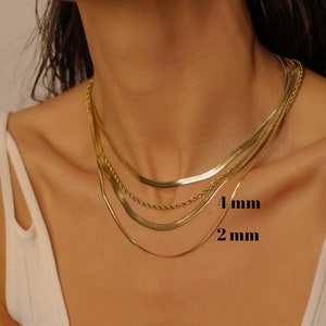 Platte slangenketting, visgraatketting, dikke kettingchoker, visgraat gouden choker, gouden slangenketting 4mm snake chain