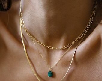 Raw Malachite Necklace, Delicate Gold Chain Necklace,  Protection Amulet, Scorpio Crystal, 1st Anniversary Gift for Wife