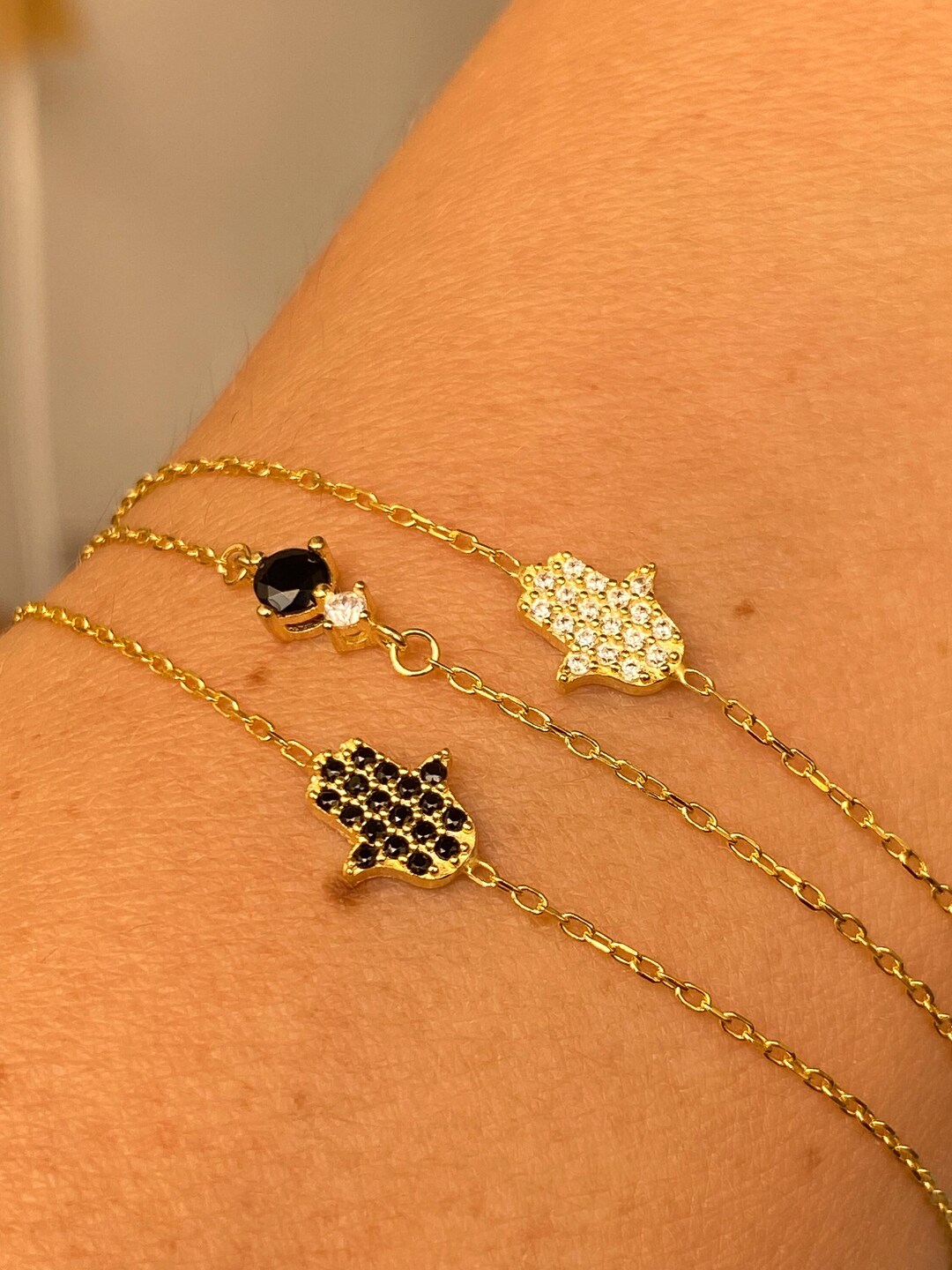Bracelet Hamsa en or Bracelet à la main Hamsa Bracelet à Etsy France