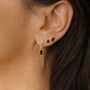 Aquamarine earrings, Onyx Stud Earrings, Sterling Silver Cartilage Earring, Tiny Helix Earring, Dainty earrings gold, Minimalist earrings image 6