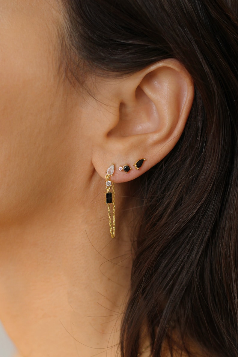 Aquamarine earrings, Onyx Stud Earrings, Sterling Silver Cartilage Earring, Tiny Helix Earring, Dainty earrings gold, Minimalist earrings image 6