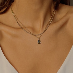 Collana labradorite catena piena d'oro, set di collane a strati, collana di pietra labradorite grezza, collana di cristallo grigio a goccia oro immagine 10