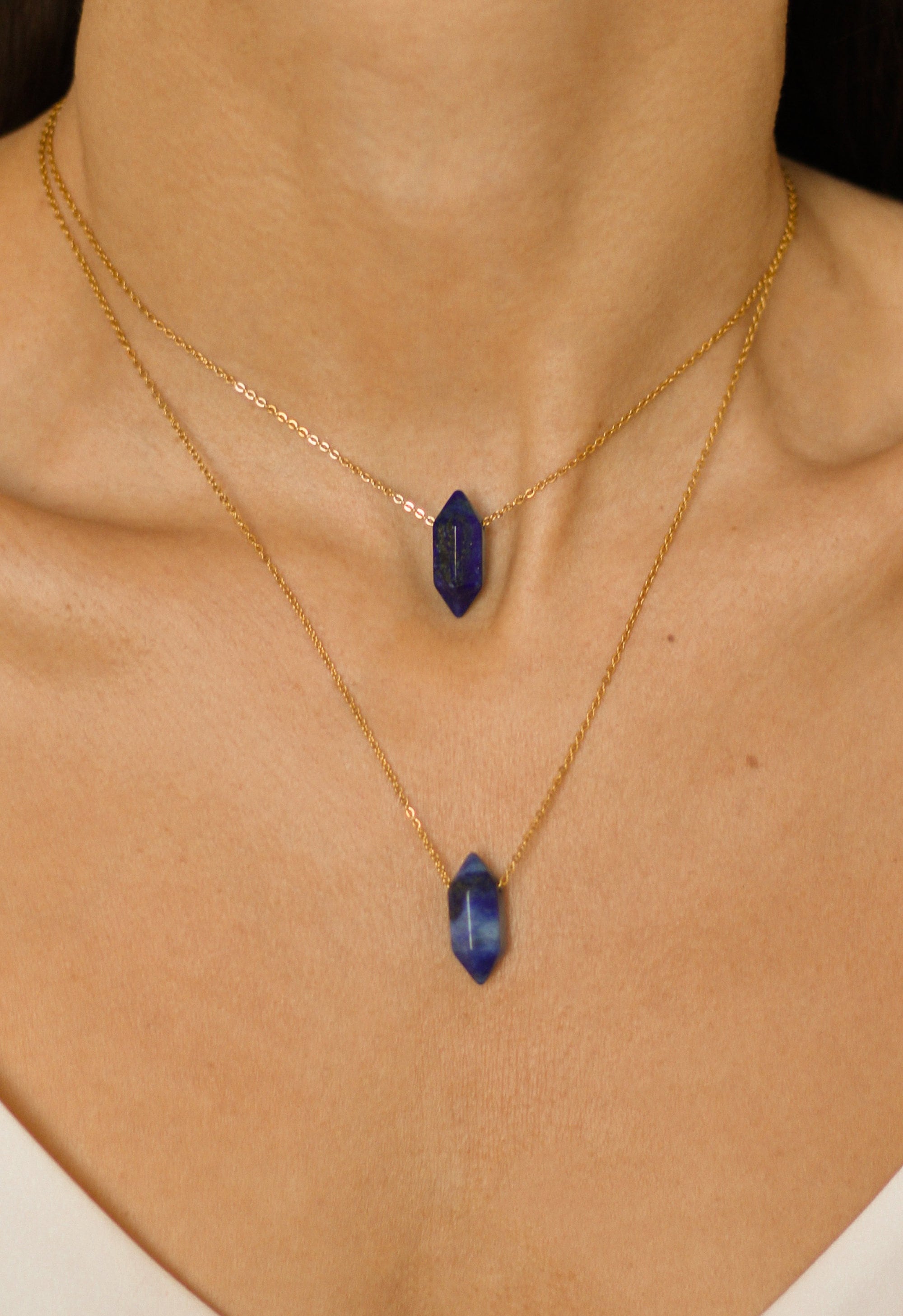 Raw Crystal Necklace Gold,Lapis Lazuli Necklace Gold, Single or Layered Necklace Set Gold, Lapis Lazuli Charm, Gifts for Her