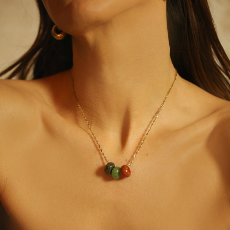 Green Aventurine Necklace, Protection Amulet Pendant, Stone Donut Necklace, Healing Crystal Jewelry, Christmas Gifts for Her