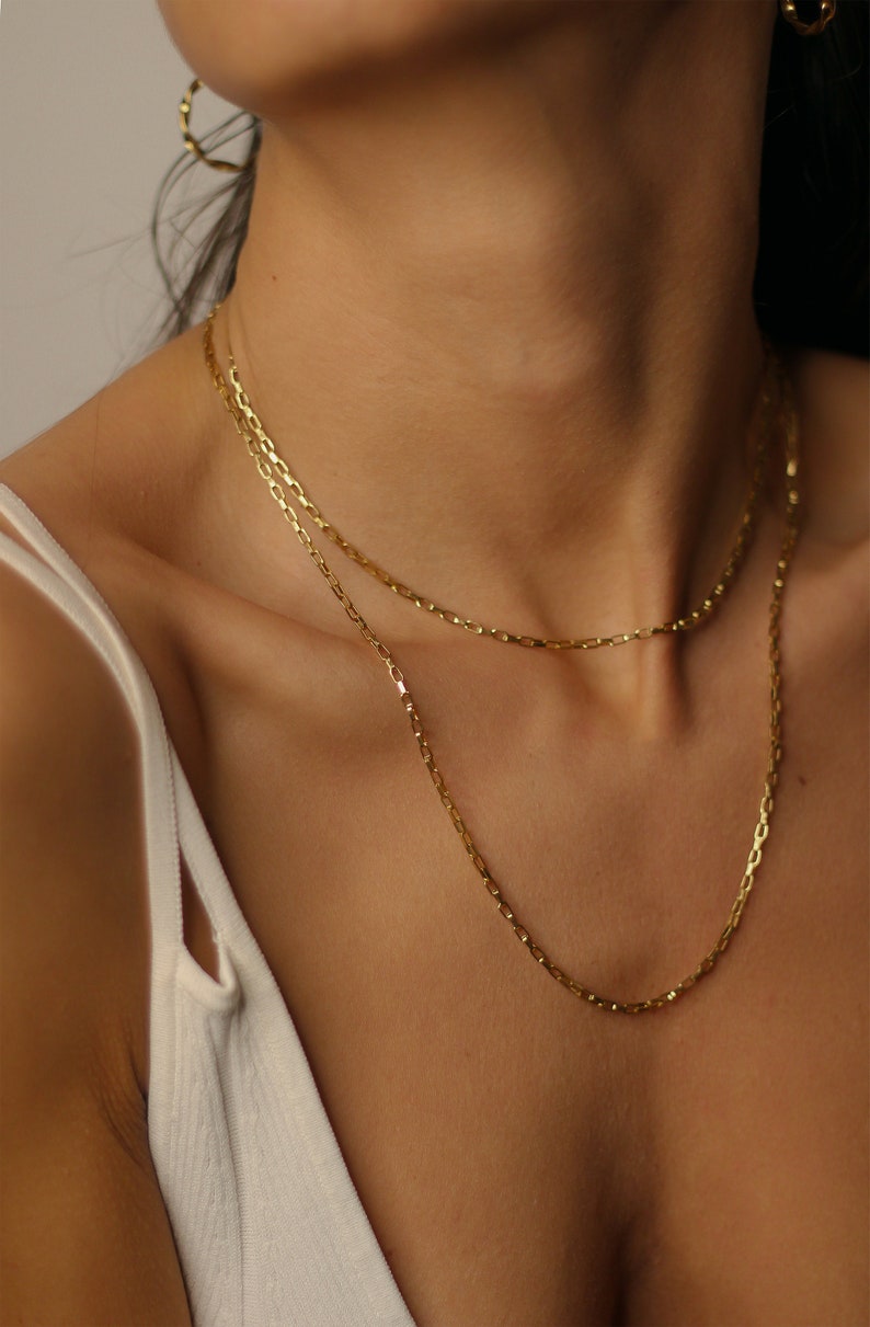 Simple necklace dainty choker gold, Gold layered necklace set, Two delicate necklace gold, Thick gold chain choker necklace image 2