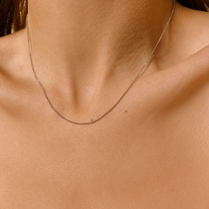 18K Gold Halskette Silber-Damen-Halskette-Dünne Goldkette-Halskette-Geburtstagsgeschenk für Sie-Geschenk für Mama-Geschenk für Frau Silver