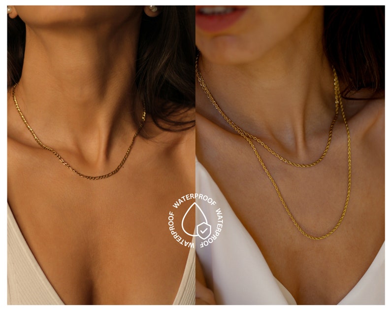 18K Gold Necklace-Ball Chain-Curb Chain Satellite Necklace-Anchor Chain-Rope Chain-Womens Choker Necklace-Simple Gold Necklace zdjęcie 5