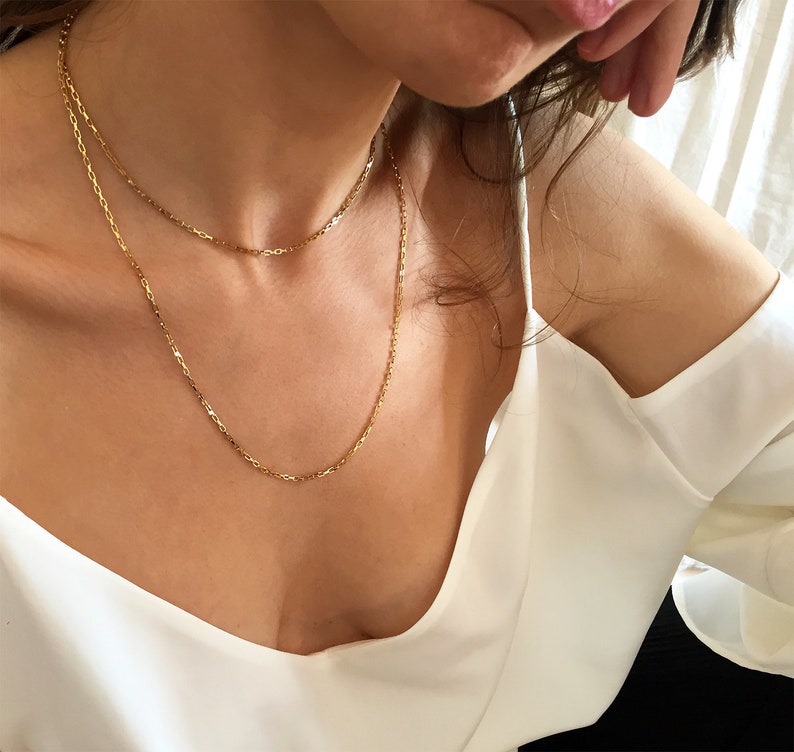 Simple necklace dainty choker gold, Gold layered necklace set, Two delicate necklace gold, Thick gold chain choker necklace image 8