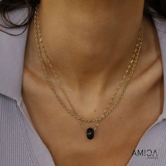 Black Obsidian Necklace, Gold Crystal Pendant Necklace, Protection