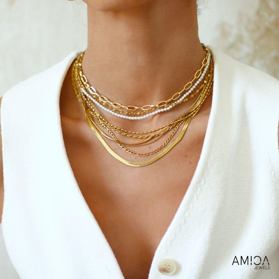 18K Gold Waterproof Stainless Steel Necklace, Paperclip Necklace