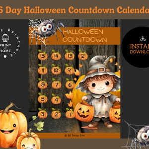 15 Day Halloween Countdown Calendar, Child&#39;s Countdown, Printable Halloween Activities, Halloween Wall Art, Instant Download, Halloween Game