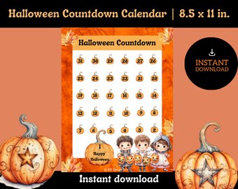 Trick or Treat Friends Halloween Countdown Calendar, Digital Download, Halloween Activities for Kids, Halloween wall art, Halloween Games